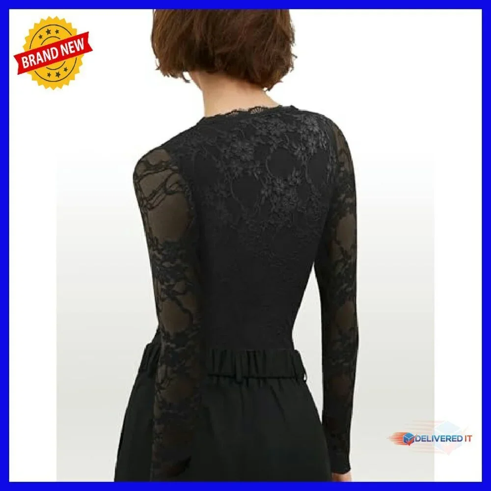 V Neck Lace Bodysuit Long Sleeve Double Lined Y2K Going Out Top